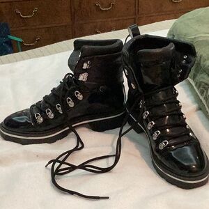 Black patent leather boots gently worn